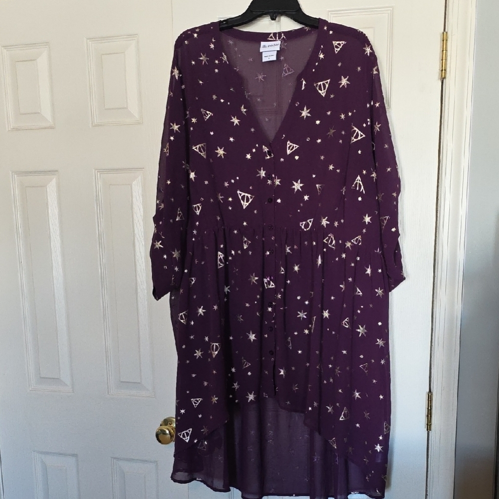 Torrid Deep Purple Celestial Print Sheer Blouse